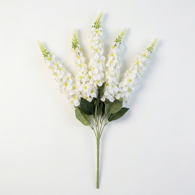 3 pièces de fleurs artificielles blanches Delphinium 22,4 pouces, Blanc