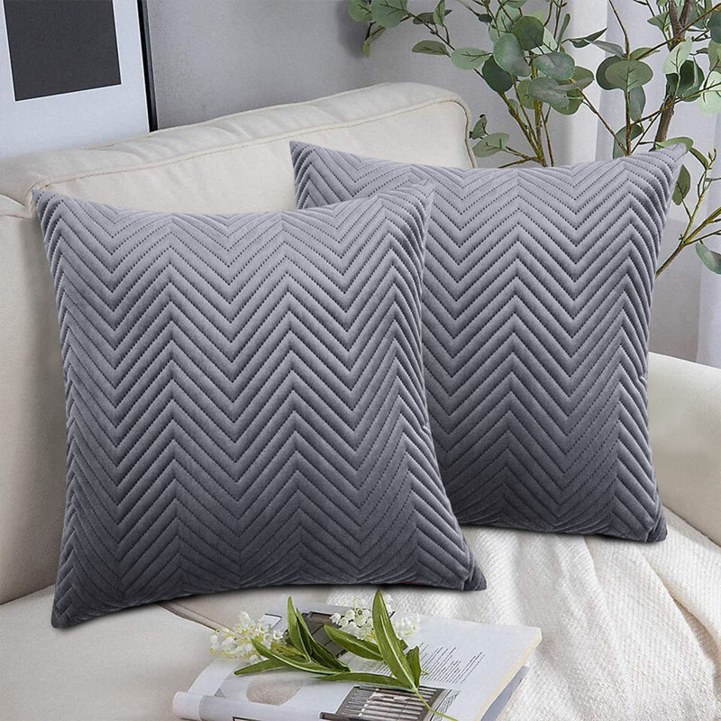 Embossed Velvet Cushion Cover (Pack of 2), Grey
