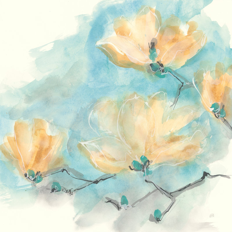 Bleu sarcelle bourgeons III, H 30 po x l 30 po, Imprimé avec cadre blanc, Blanc