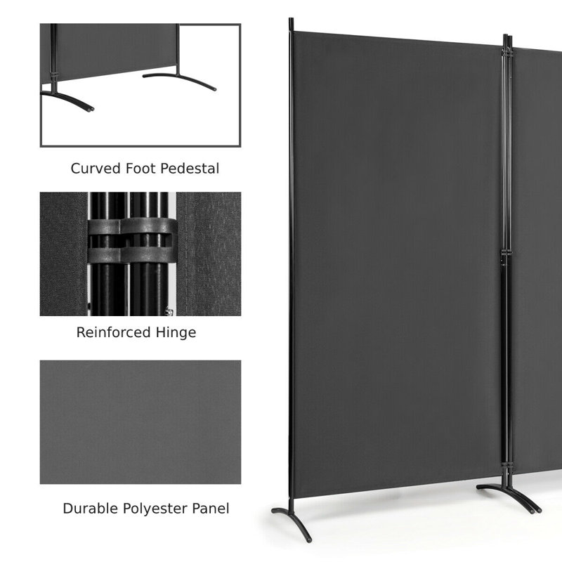 Ecevit 3 - Panel Folding Room Divider, Grey, 183cm H x 260cm W x 50.8cm D