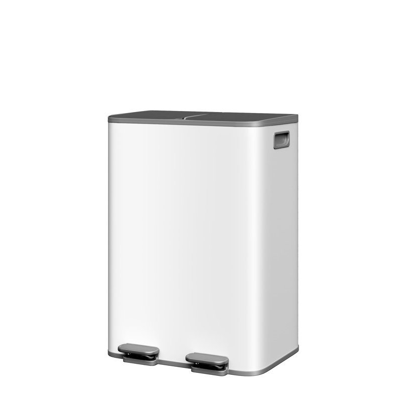 Poubelle, 2 poubelles de 8 gallons (2 x 30 L) pour la cuisine Poubelle de cuisine à double compartiment pour recyclage, poubelle en acier inoxydable et poubelle de recyclage avec couvercle à fermeture en douceur, blanc grisâtre