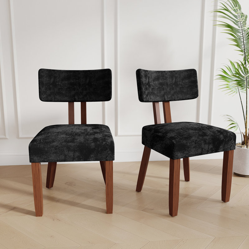 18'' H Mid Century Upholstered Side Dining Chairs With Brown Solid Wood Legs, Black, 2, Brown