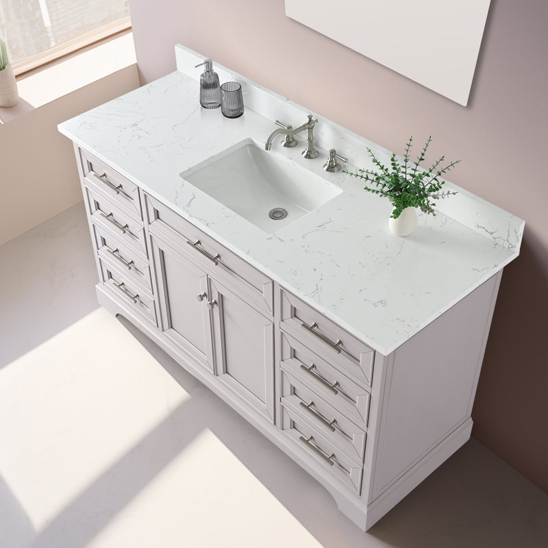Thompson 60" W Single Bathroom Vanity, Taupe/Brushed Nickel