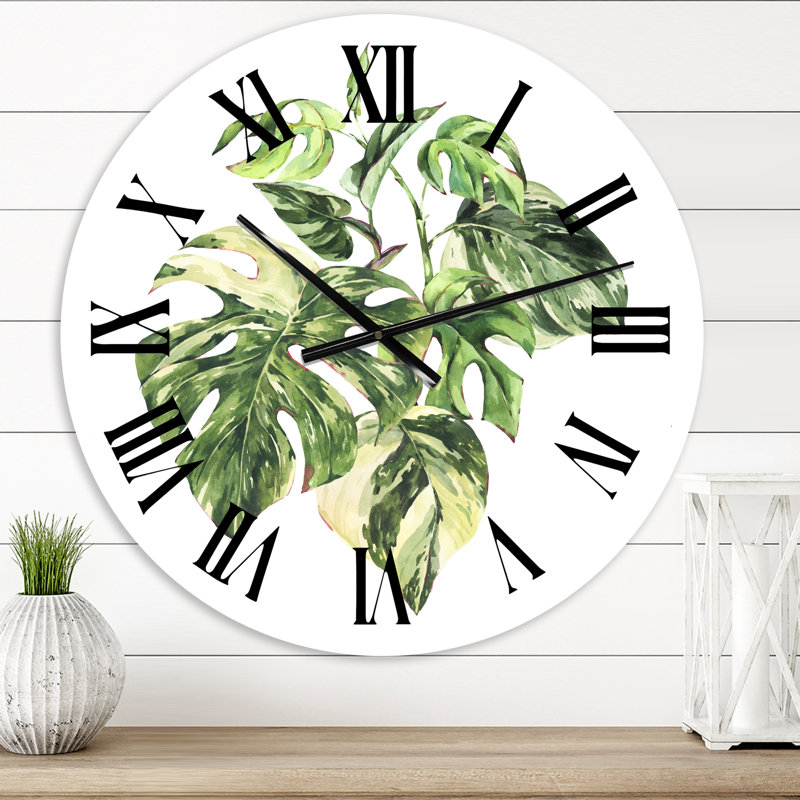 Feuilles vertes tropicales en été I - horloge murale tropicale, Très petit