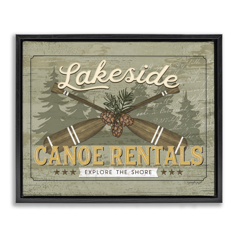 Art mural sur toile flottant Lakeside Canoe, H 25 po x l 31 po, Cadre flottant noir de jais
