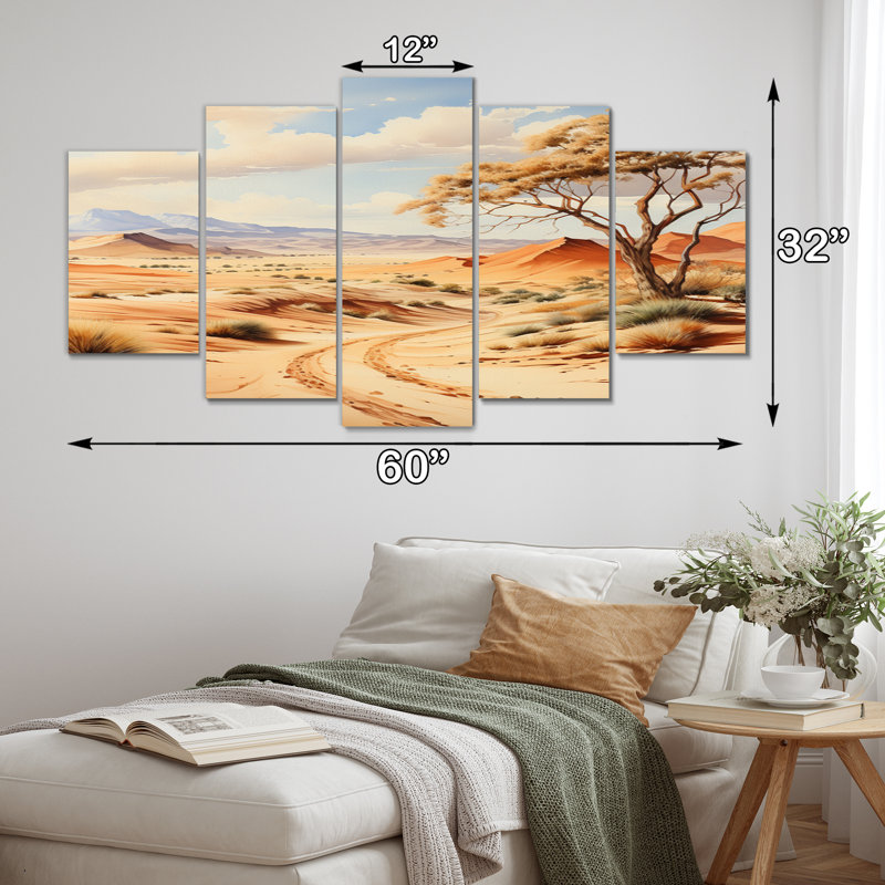  «Afrique du désert de la Namibie I - Paysages, art mural, salon - 5 panneaux