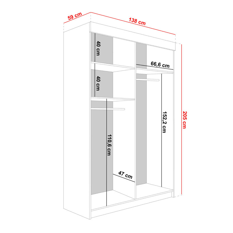Modern Large 2 Door Wardrobe, Espresso