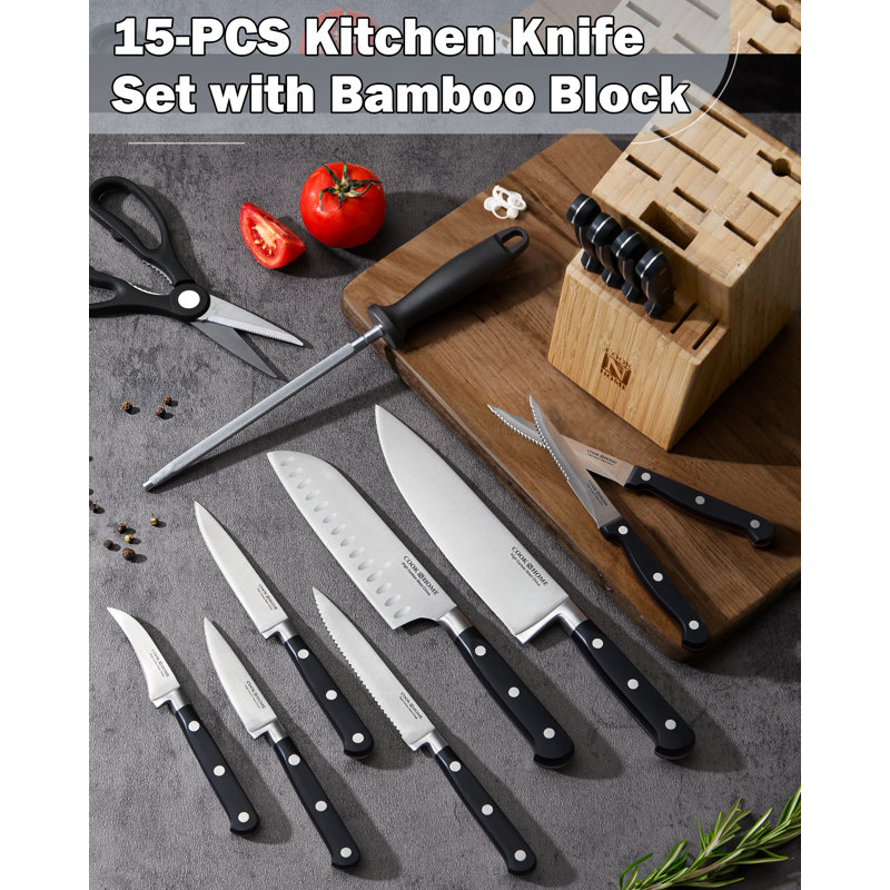 Cook N Home Kitchen Knife Set with Bamboo Storage Block 15-Piece