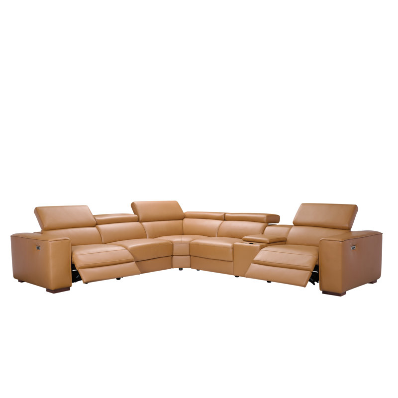  Canapé modulaire inclinable électrique italien en cuir véritable avec console, chargement sans fil et canapé électrique + appui-tête électrique + fauteuil double sans accoudoirs électrique