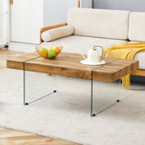 43.3"x23.6" Wood texture sticker MDF Coffee Table with Tempered glass legs.Suitable for Living Room.It can be used not only as a coffee table but also as a side table or display stand.