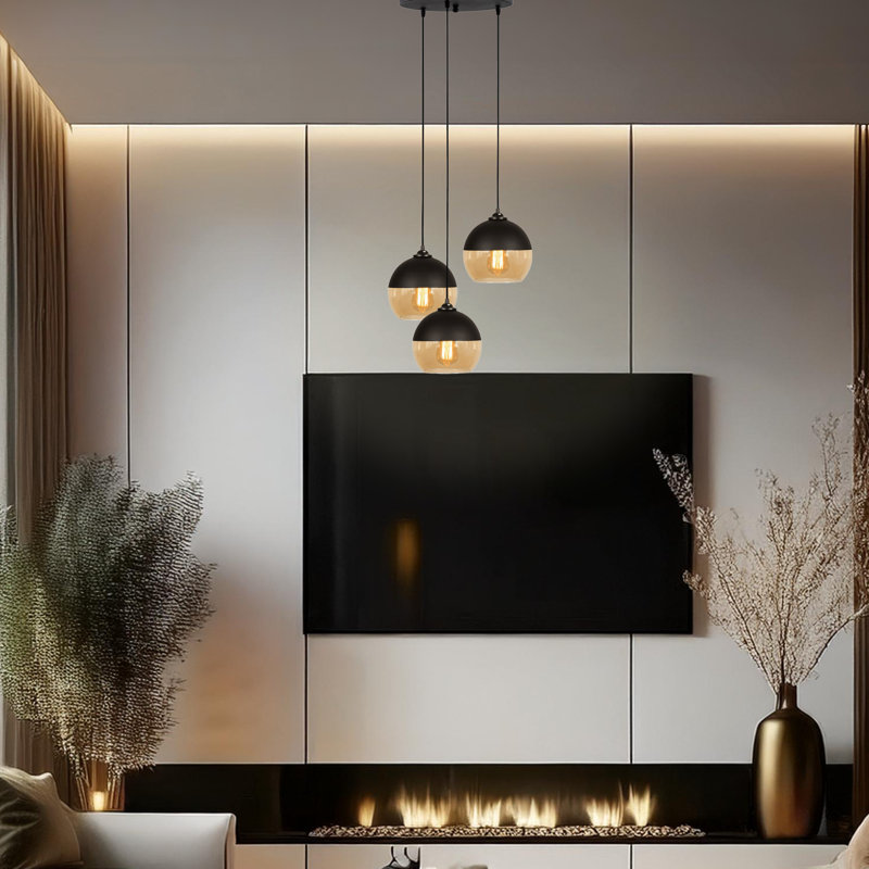 Adjustable Height 3-Lights Metal Body Cluster Pendant