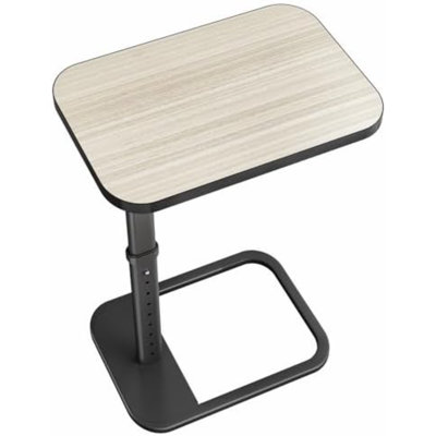 Table-plateau en bois flotté gris, hauteur réglable et coins arrondis en métal, table-collation pour canapé, canapé, lit, chaise, salon, table d'appoint en forme de C pour manger, dîner ou ordinateur portable, petits espaces