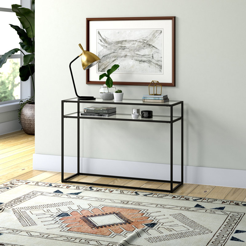 Addison 106.7cm Glass Top Console Table, Black