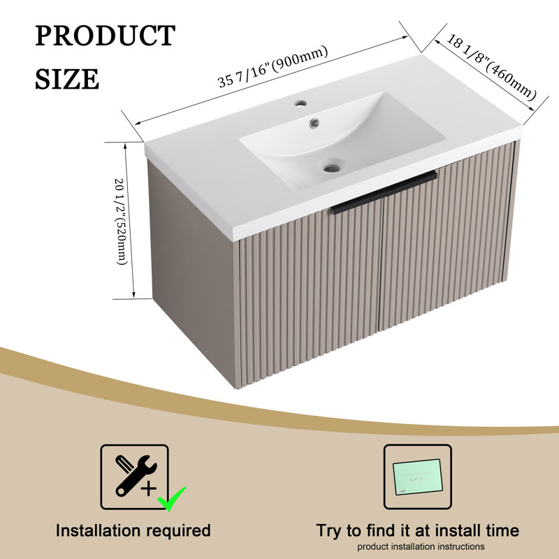 Meuble-lavabo simple 36 po avec plateau en résine, Kaki