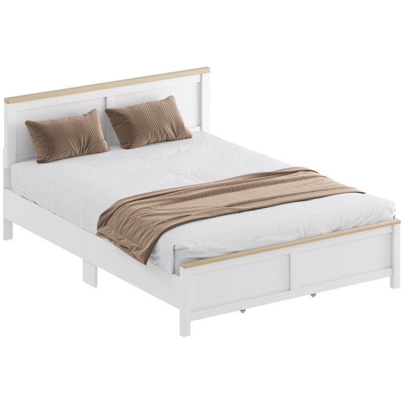 Queen Size Bed Frame with Headboard and Footboard, Queen Platform Bed Frame with Wooden Slats, Under-Bed Storage, No Box Spring Needed, Easy Assembly, White