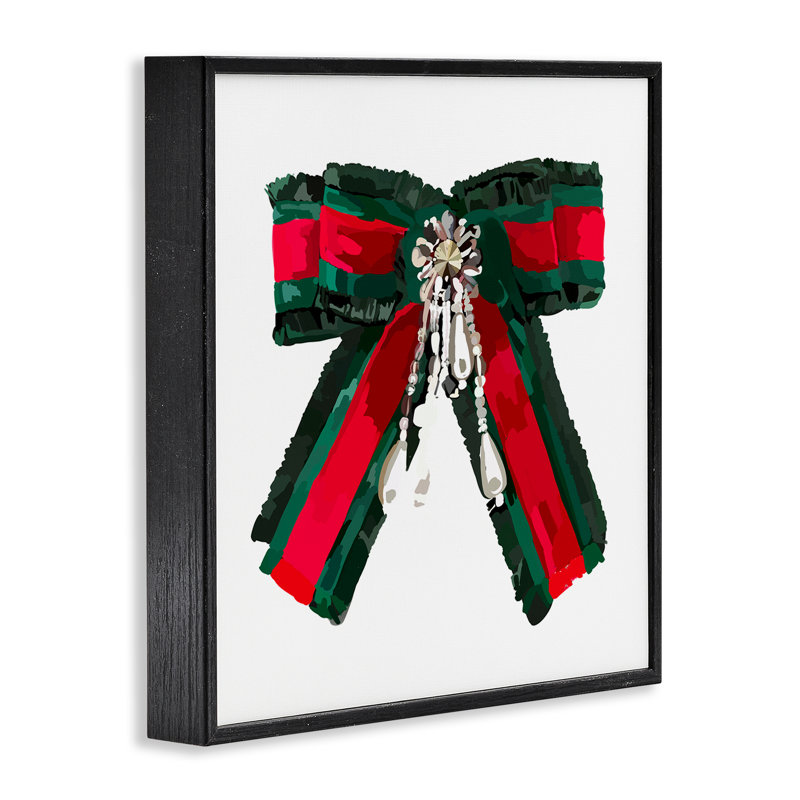 «Green & Red Bow», art de la giclée par Amelia Noyes, H 12 po x l 12 po, Giclée encadrée noir minuit