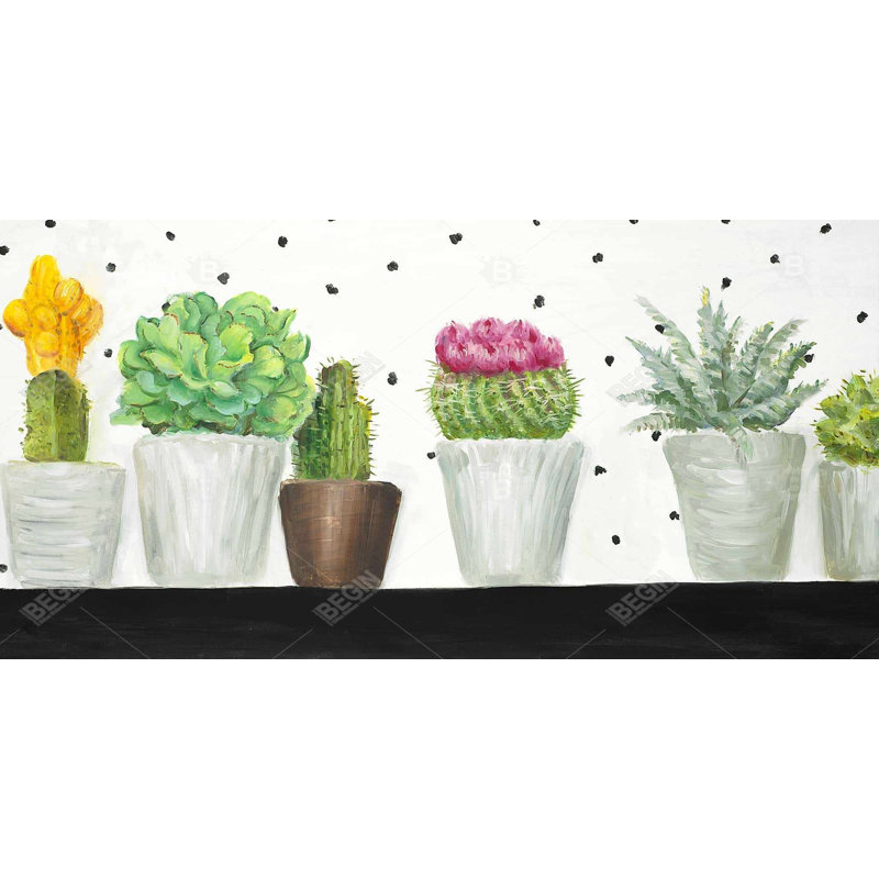 Mini cactus et plantes grasses - Toile botanique pour la décoration intérieure, H 48 po x l 24 po
