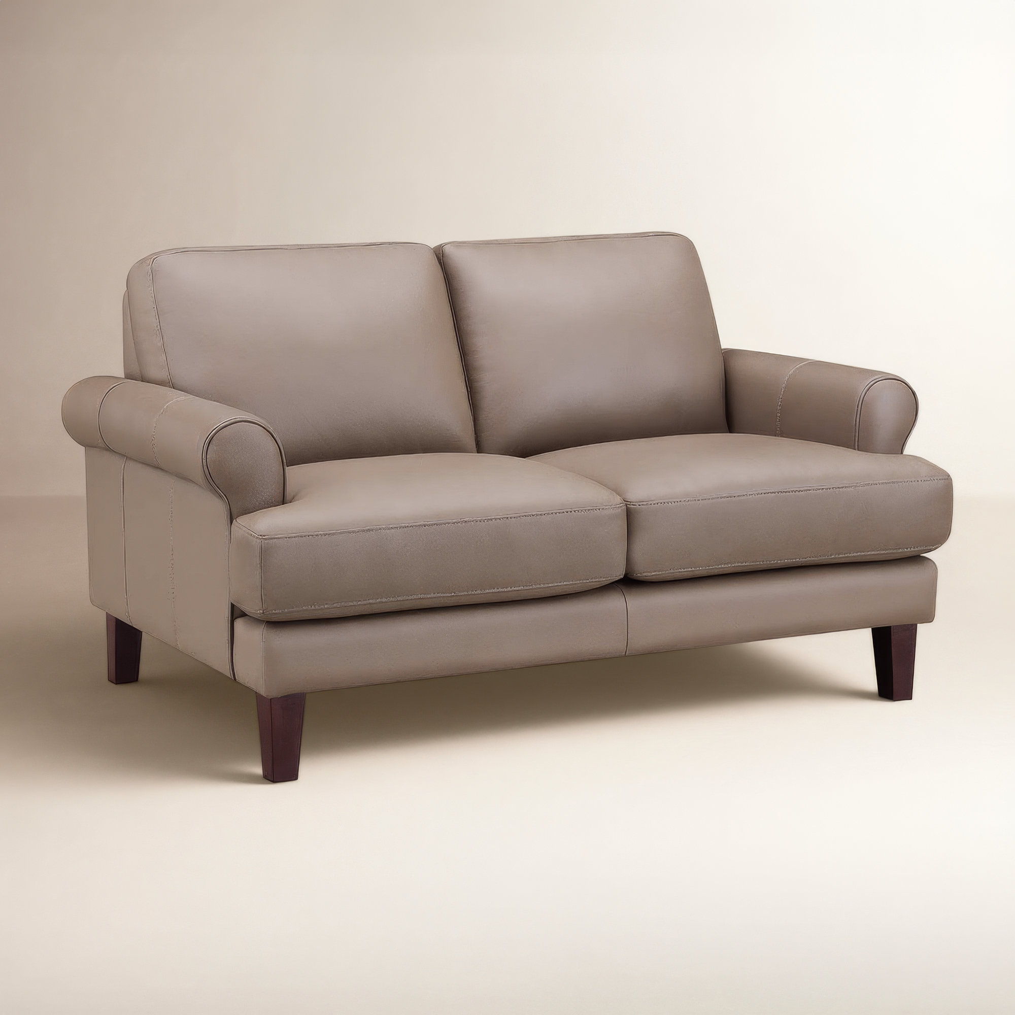Maybell Top Grain Leather Loveseat, Heathered Gray