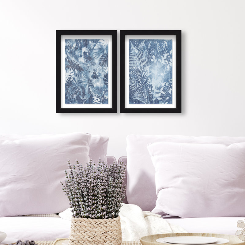 Blue Folliage Set Shadowbox Floral & Botanical Print by Oliver Gal, Black Frame, 10 x 15, 11.5"H x 16.5"W, Black Shadowbox