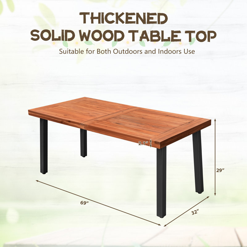 Norwood Acacia Solid Wood Top Metal Base Dining Table, Brown