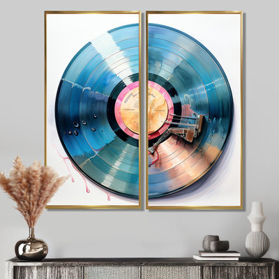 Vinyl Record Reflections - Black Modern Wall Art 2-Panels