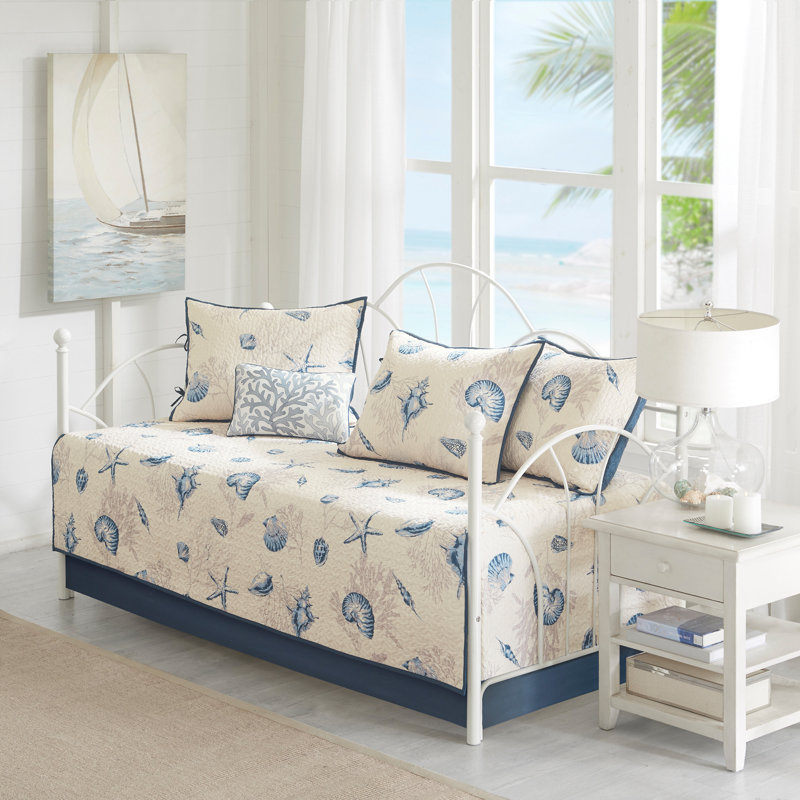 Coastal Blue Microfiber Reversible 6-Piece Daybed Cover Set