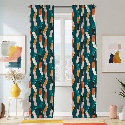 Semi Sheer Modern Print Curtain Single Panel