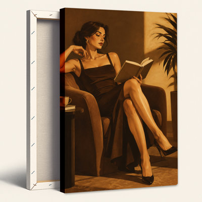 Woman Reading Book in Armchair with Warm Golden Lighting Canvas Wall Art