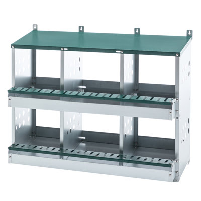 Boîte de nidification en acier galvanisé avec 6 compartiments pour la ponte des œufs de poule, poulailler bien conçu et protection, intérieur confortable, installation facile, 29 lb de construction en acier, inclinée