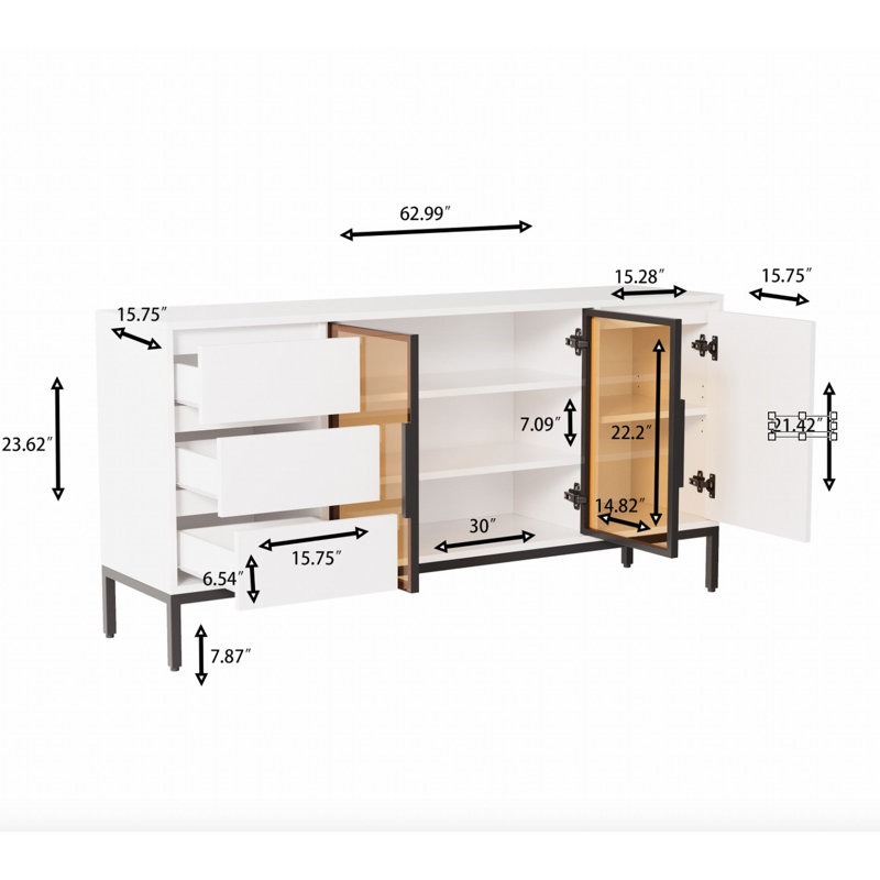 Alston 62.99" W 3-Door Sideboard Buffet TV Stand With 3 Drawers