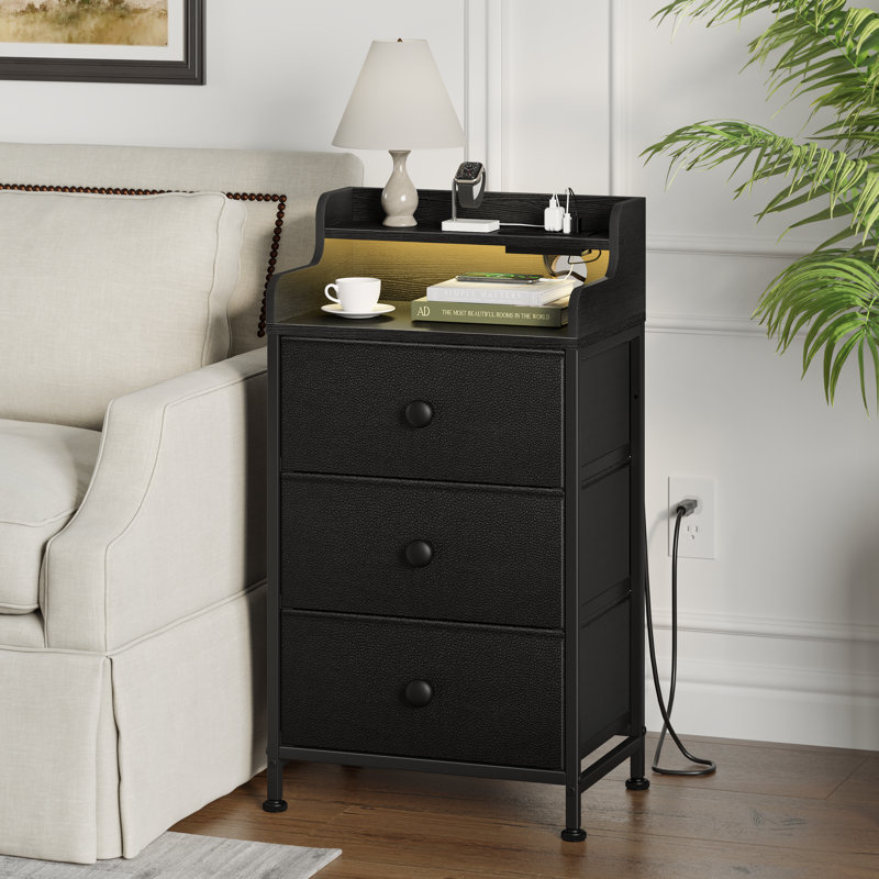 Sereena 3 Drawer Bedside Table, Black/Brown