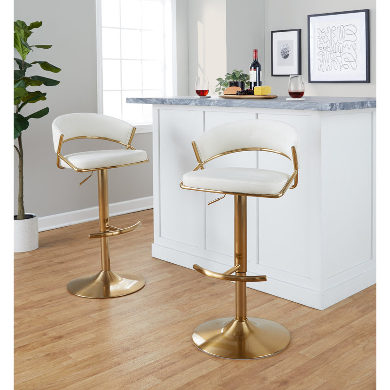 Swivel Upholstered Adjustable Height Counter Stool with Metal Frame, Cream