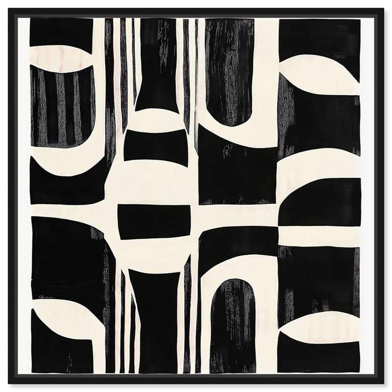 Art abstrait noir sur toile noir, H 13 po x l 13 po, Cadre noir