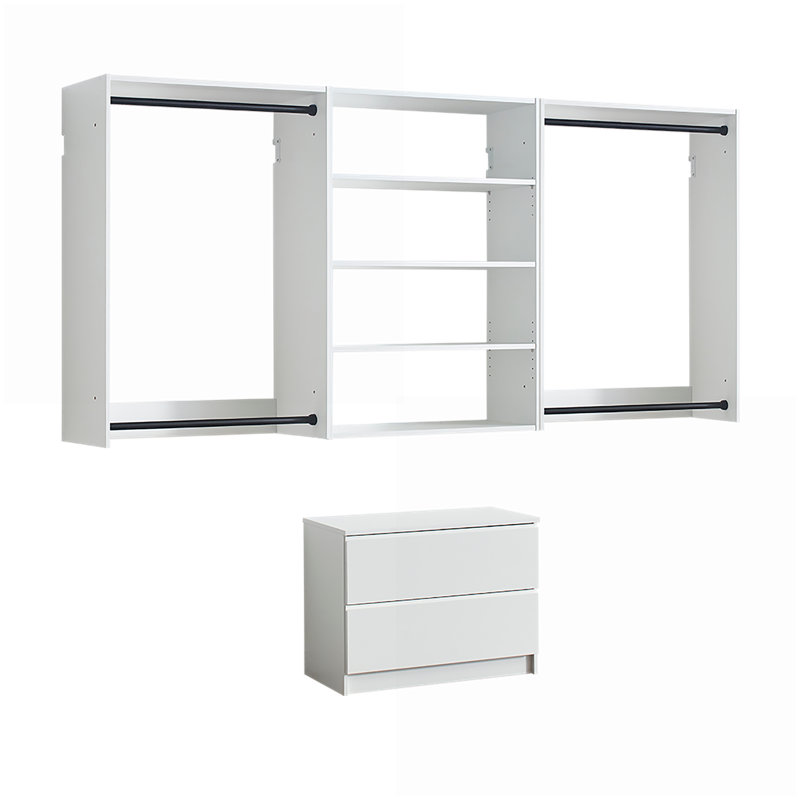 Système de placard, placard modulaire en bois Devi avec finition chêne chaud | Blanc | Bois, Blanc