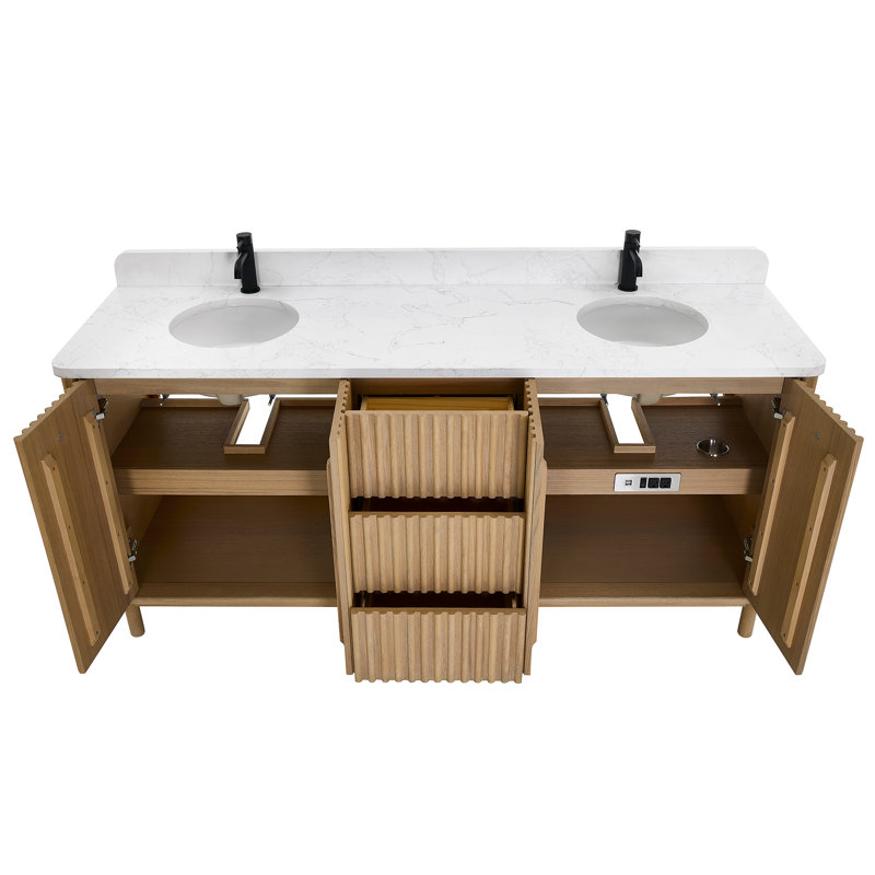 Meuble-lavabo double 72 po en gris cendré délavé avec plateau en pierre composite Séoul