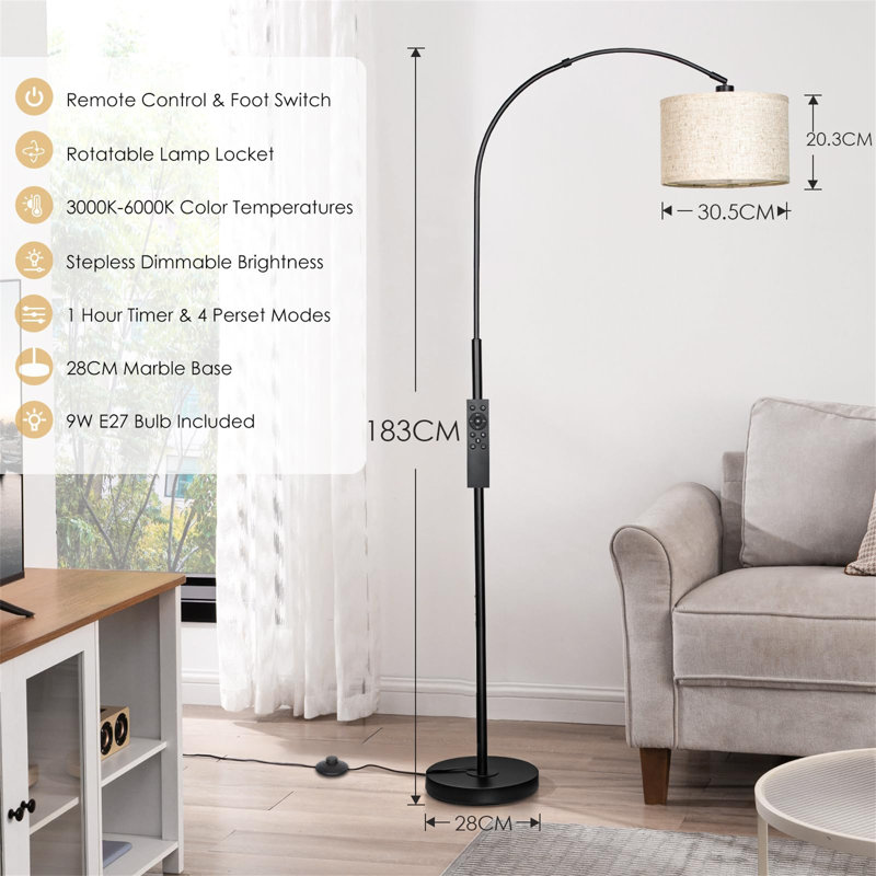 183cm Arched Floor Lamp, Black
