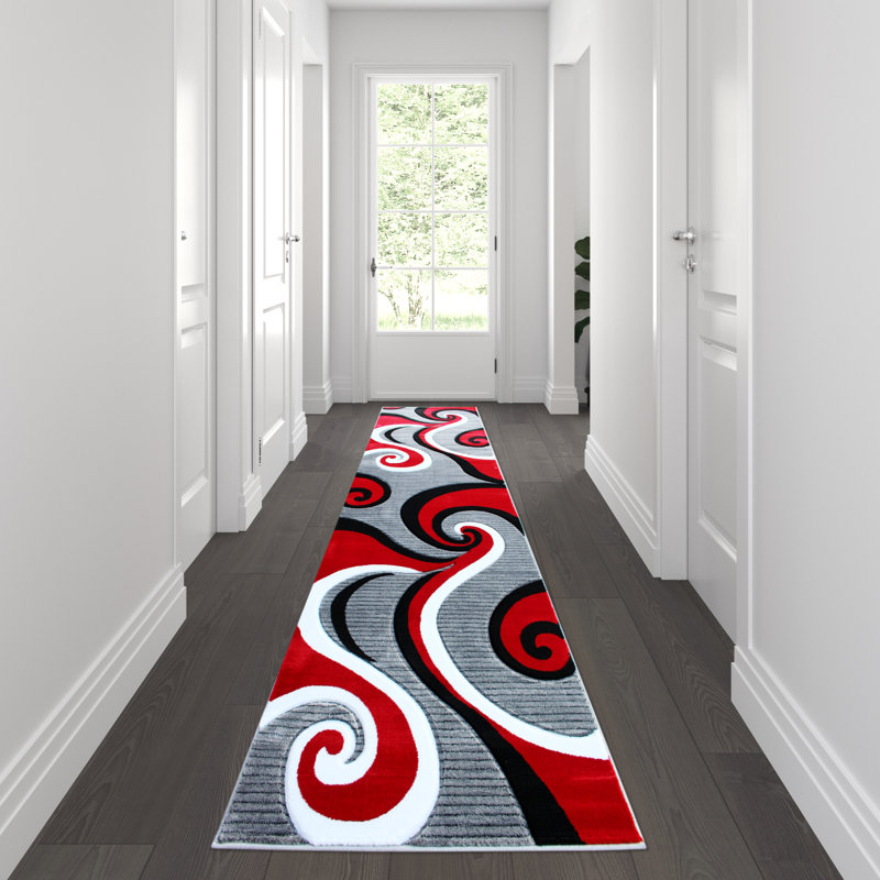 Tapis à motif abstrait tourbillon Skaghe, Tapis de couloir 2 pi 9 po x 10 pi