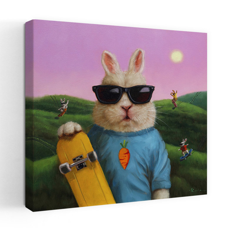 Art contemporain de lapin Skater Bunny, H 32 po x l 32 po