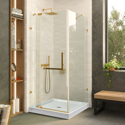 Porte de douche à charnière sans cadre l 42 po x H 74,25 po
