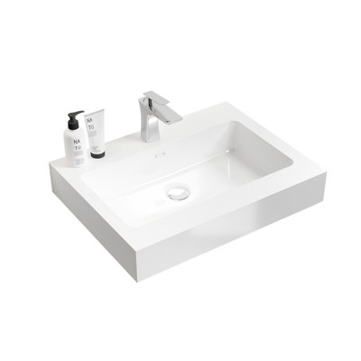 Contemporary Solid Surface Integrated Basin In Glossy White - Adds Luxury To Bathroom Drain And Faucet Not Supplied Sleek Enhances Appeal No Or Provided