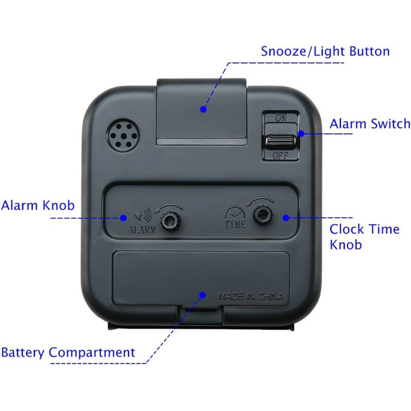 Small Battery Operated Analogue Travel Alarm Clock Silent No Ticking Lighted On Demand And Snooze Beep Sounds, Gentle Wake, Ascending Alarm, Easy Set (Black)