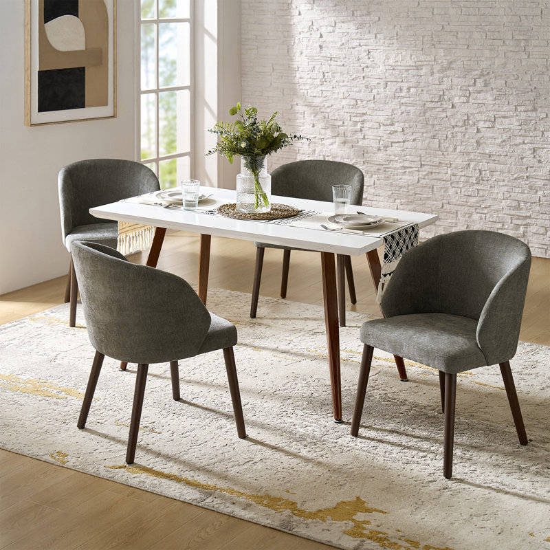 Kanalu Modern Dining Chair With Solid Wood Legs, Gray, 4
