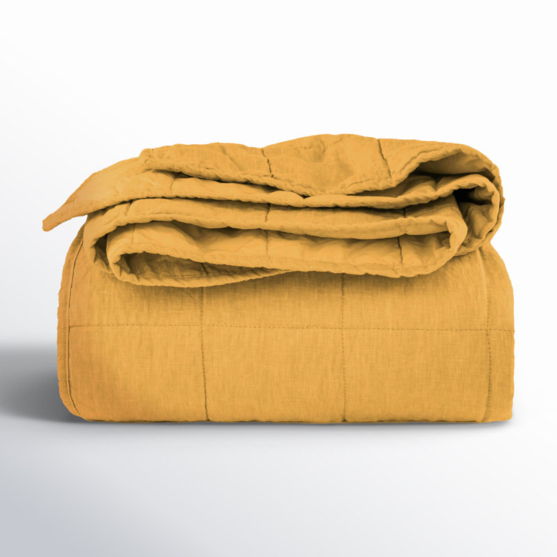 French Linen Box Stitch Quilt, Honey, Queen Quilt