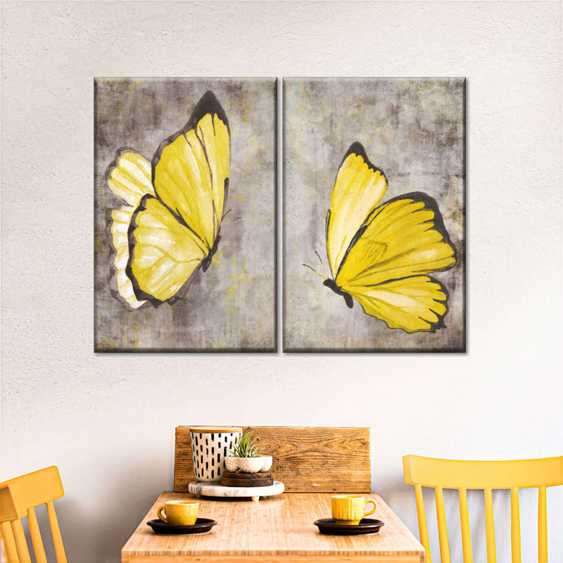 " Yellow Butterflies " 2 - Pieces, 12" H x 17" W x 1" D