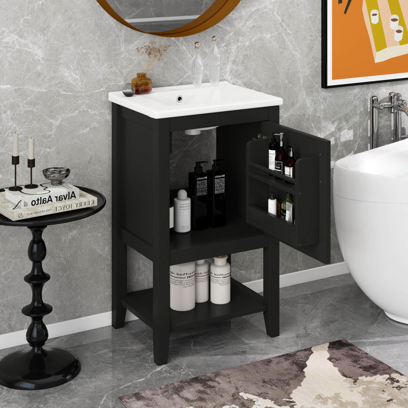 Meuble-lavabo de 20 po avec comptoir d'évier, armoire de rangement moderne avec porte à fermeture douce, support de rangement et tablette ouverte
