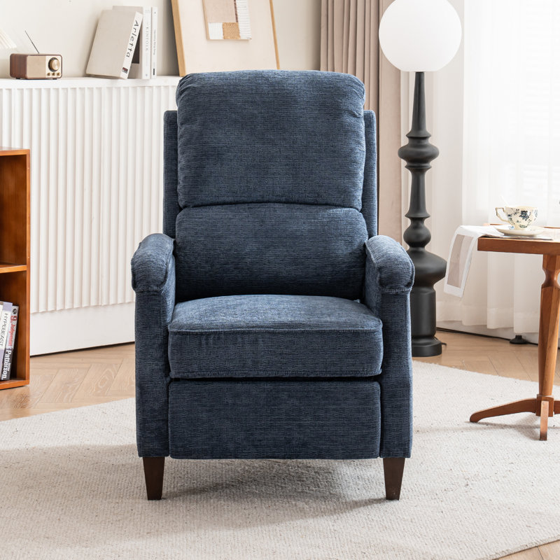 Arlan Modern Design Fabric Upholstered Push Back Recliner, Blue