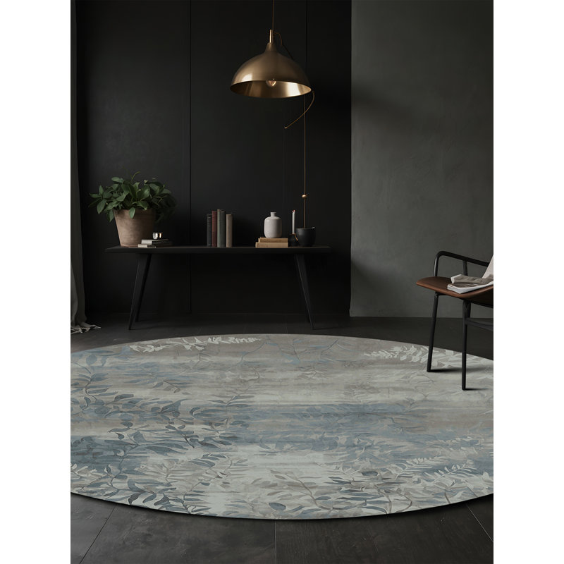 Tapis gris lavable à la machine, Rond 3 pi