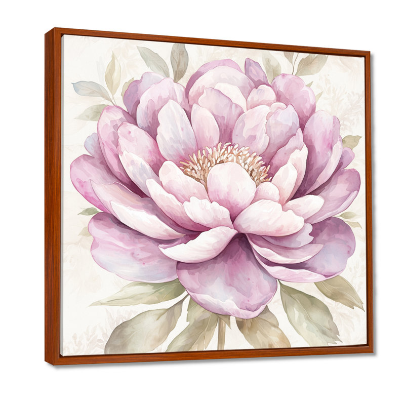 Minimalisme, élégance de pivoines roses II - pivoines, art mural, H 16 po x l 16 po, Impression encadrée flottante, Brun