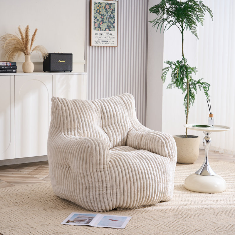 Fauteuil à billes en velours côtelé doux et moelleux rempli d'éponge à mémoire de forme, Beige