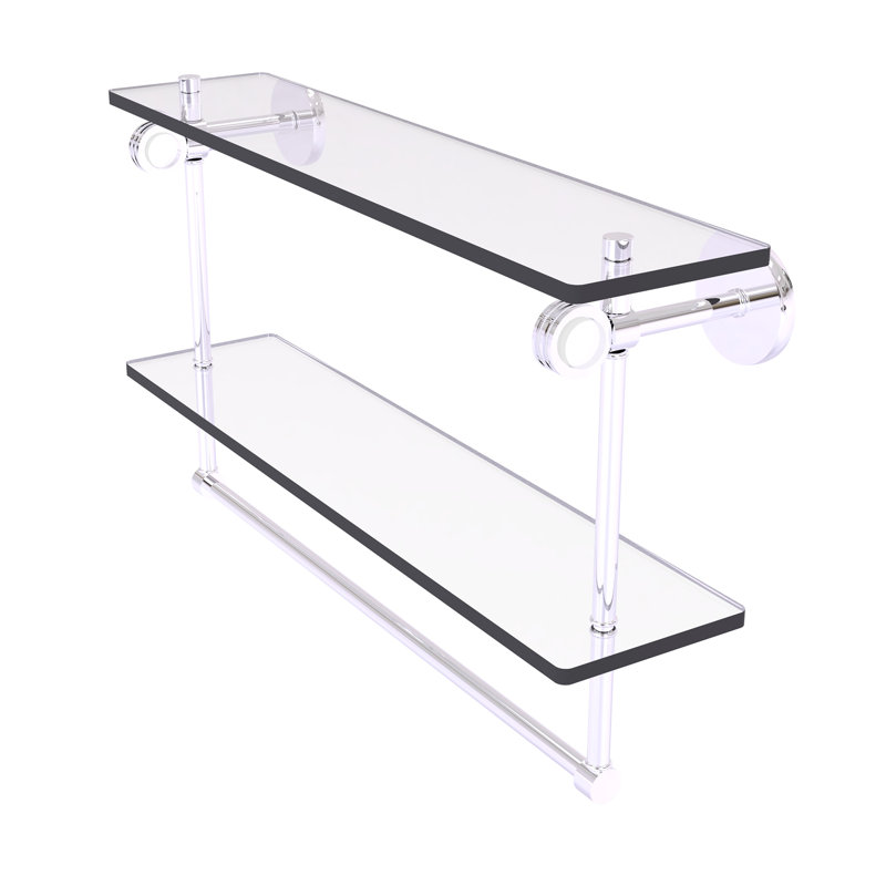 Tablette à 2 niveaux en verre avec barre à serviettes Margolis, Chrome poli, H 12,8 po x l 22 po x p 5,6 po